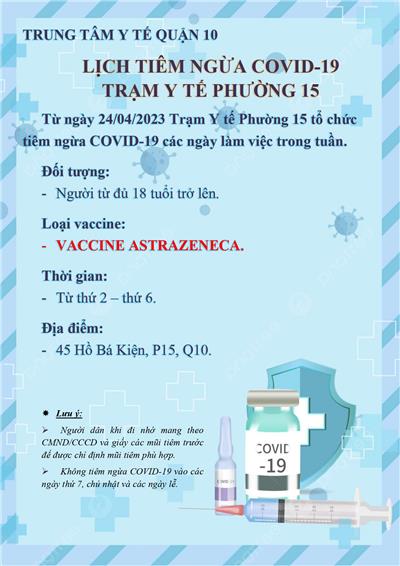 Image: Lịch tiêm vắc-xin ngừa COVID-19 tại Trạm y tế Phường 15